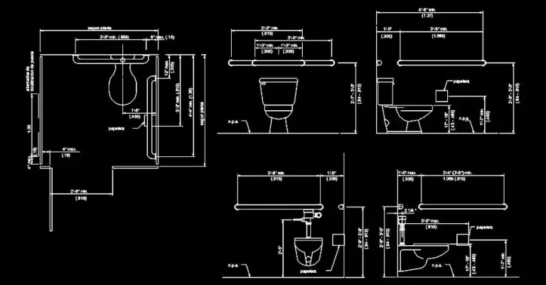 Sanitaires pour personnes à mobilité réduite DWG AutoCAD
