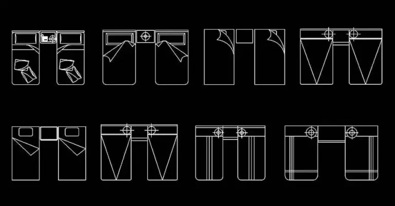 Télécharger des blocs gratuits de deux lits individuels avec table de nuit DWG