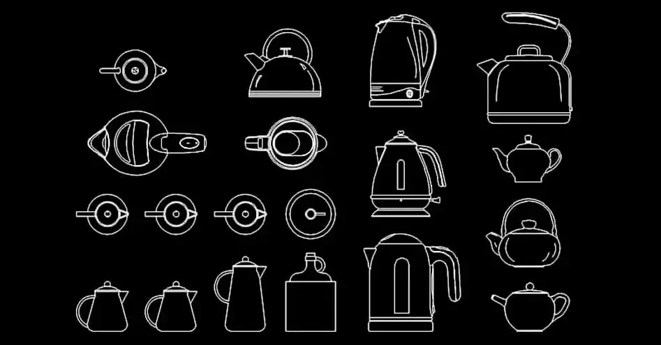 Télécharger des blocs gratuits de cafetières, théières et carafes de cuisine DWG
