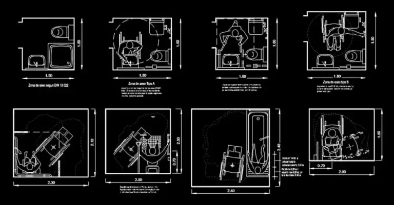Télécharger des blocs gratuits de salle de bain accessible pour personne à mobilité réduite DWG