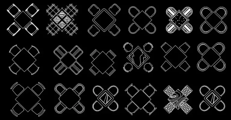 Télécharger des blocs gratuits de tables carrées avec 4 chaises DWG