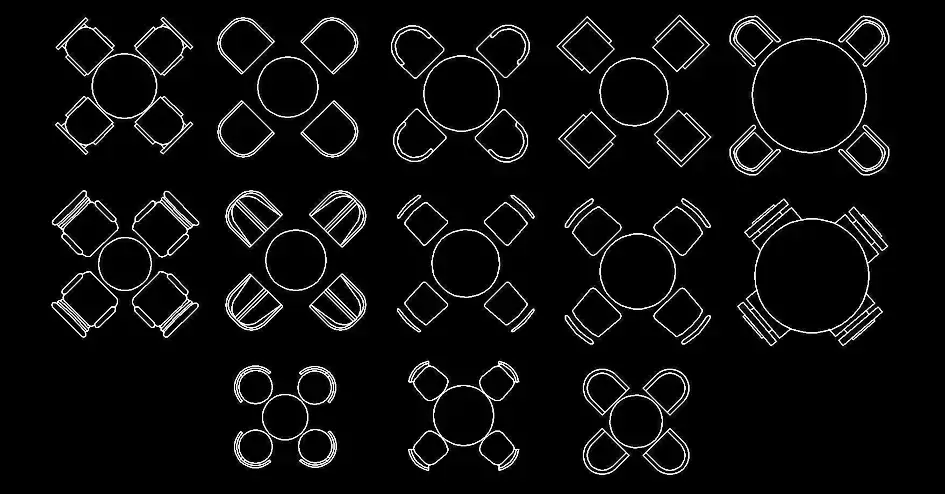Télécharger des blocs gratuits de tables rondes avec 4 chaises DWG