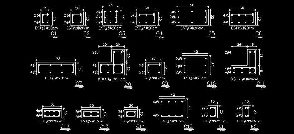 Télécharger des blocs gratuits : sections de colonnes DWG