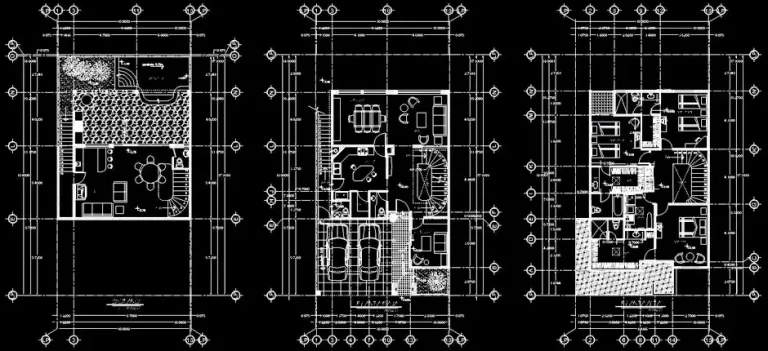 Télécharger des plans de maison unifamiliale de trois niveaux gratuits DWG