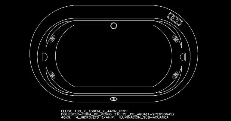 Télécharger un bloc gratuit de baignoire balnéo ovale DWG