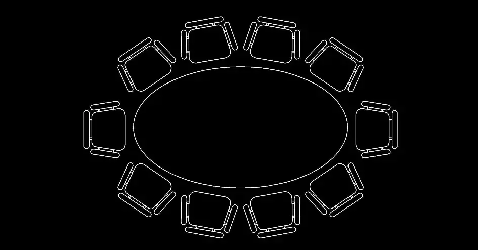 Télécharger un bloc gratuit de salle de réunion avec table ovale DWG
