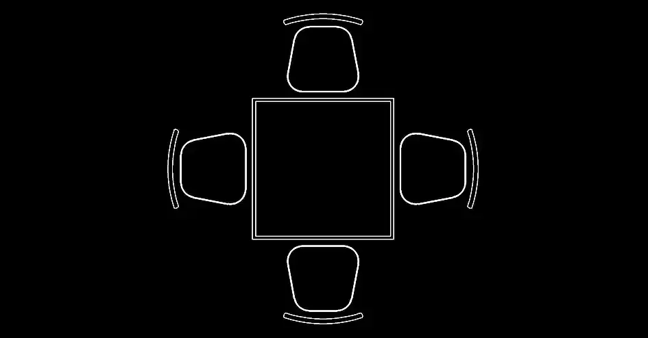 Télécharger un bloc gratuit de table carrée avec quatre chaises DWG