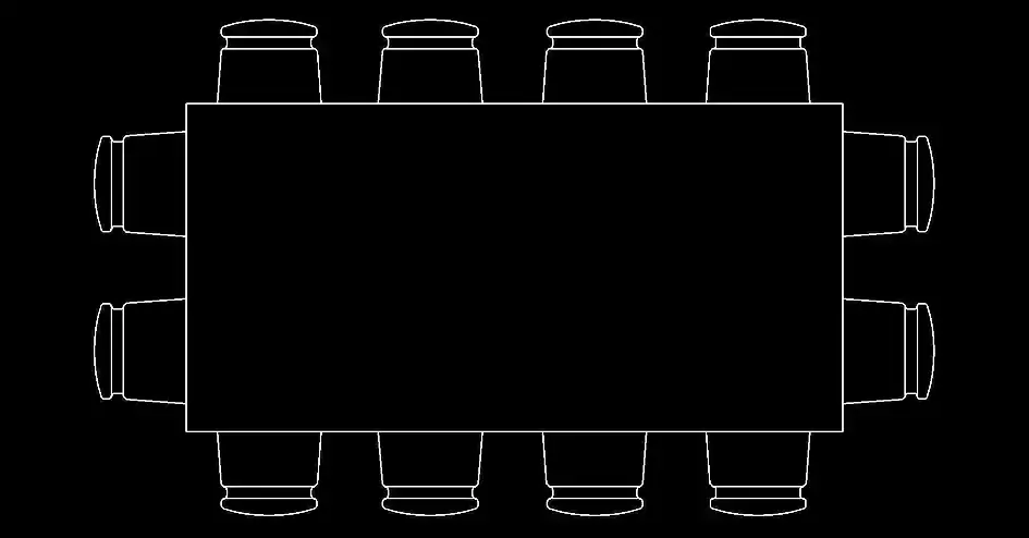 Télécharger un bloc gratuit de table rectangulaire avec 12 chaises DWG
