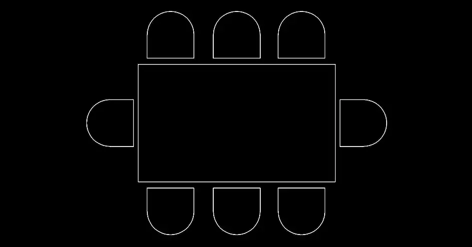Télécharger un bloc gratuit de table rectangulaire avec 8 chaises DWG