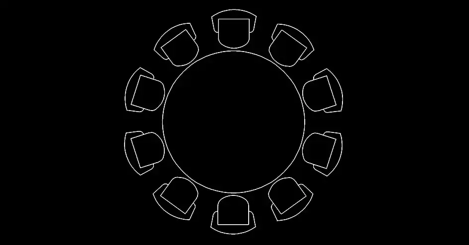Télécharger un bloc gratuit de table ronde avec 10 chaises DWG
