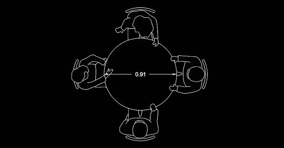 Télécharger un bloc gratuit de table ronde avec 4 personnes DWG