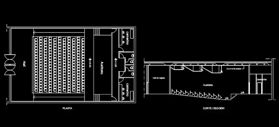 Télécharger un plan d’auditorium avec 214 fauteuils gratuit DWG