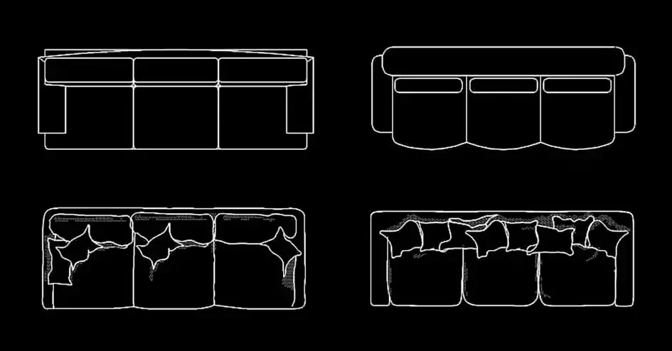 Télécharger une collection gratuite de blocs de canapés 3 places en plan DWG