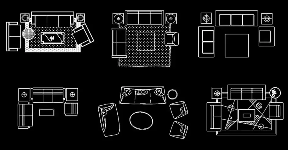 Télécharger une collection gratuite de blocs de salons et salles d’attente en plan DWG